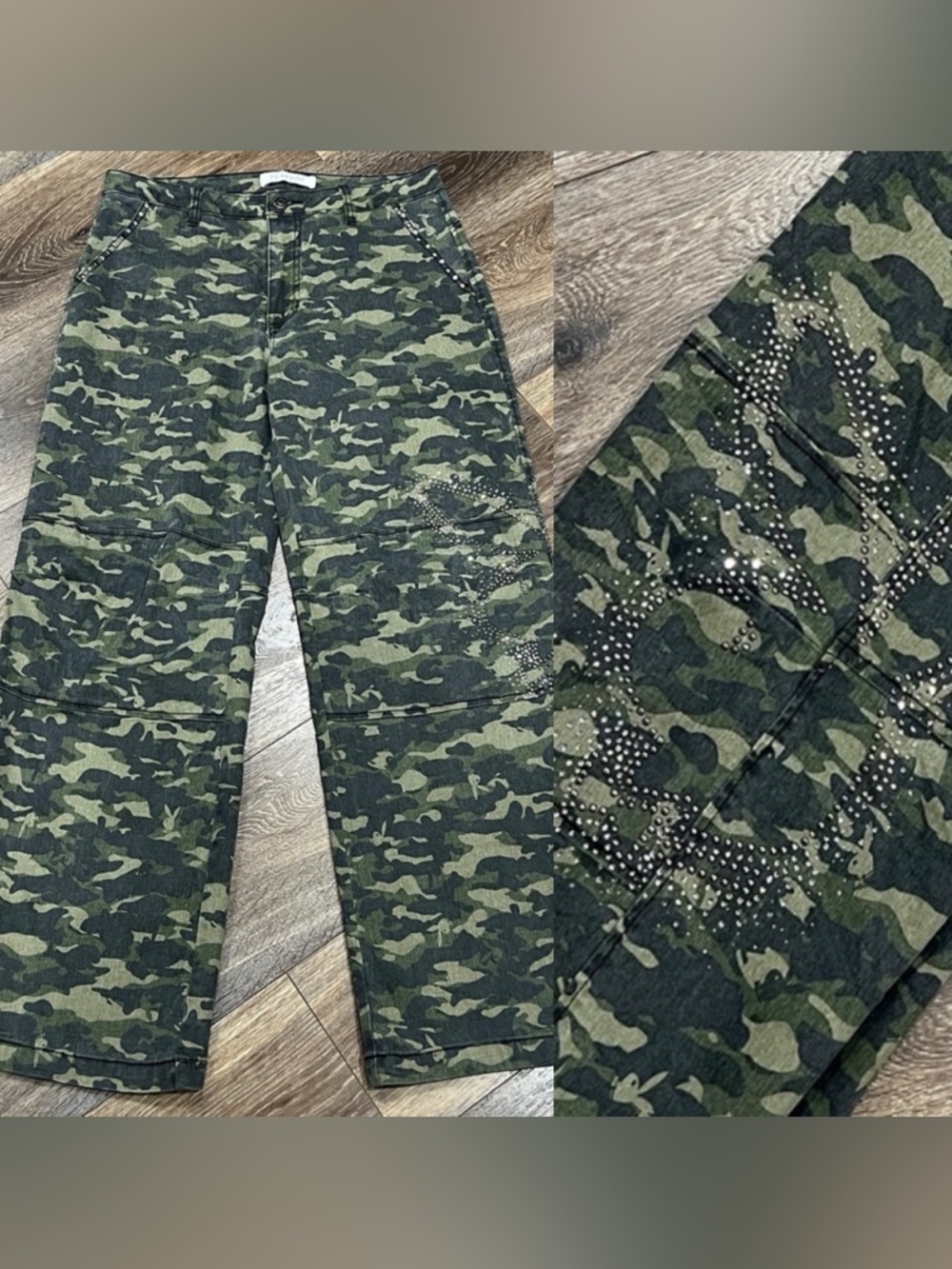 NWOT Playboy Camouflage Wide-Leg Cargo Pants W/ Rhinestone Iconic Bunny Logo 🔥